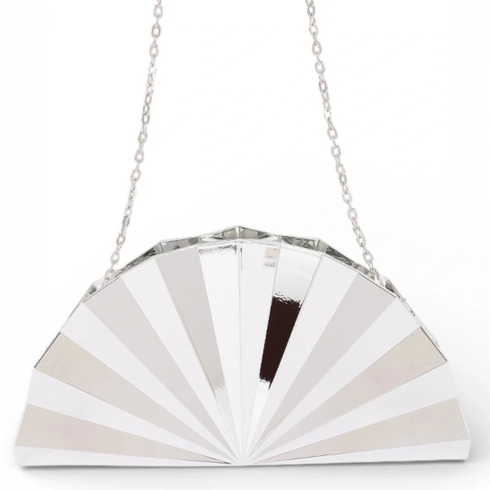 Gold and Silver Fan-Shaped Metal Clutch Bag